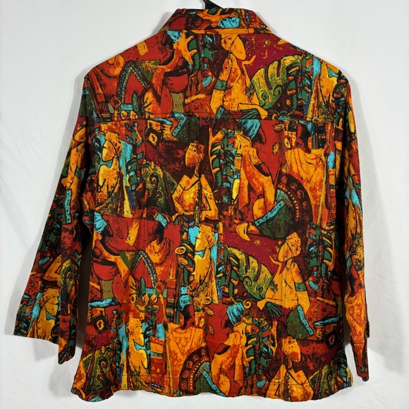 Kaktus Abstract Art to Wear Cotton Red Orange Button Up Jacket | Size Large - Picture 2 of 8